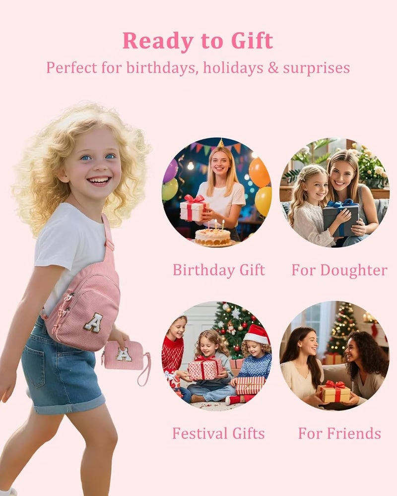 Gomens Birthday Gifts for 4 5 6 7 8 9 10 11 12 13 Year Old Girls, Cute Initial Crossbody Sling Bag Fanny Pack Belt Purse for Daughter Sister Teen Grandkids Personalized Gifts Pink V - Image 3